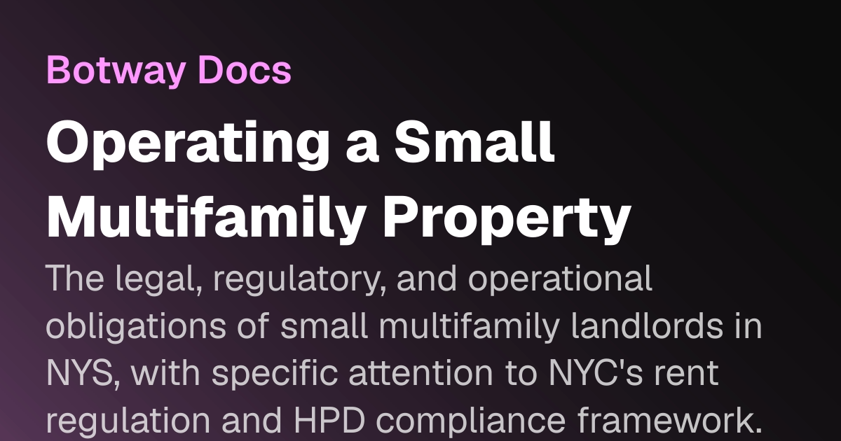 Operating a Small Multifamily Property | Botway Docs